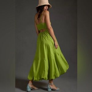 Anthropologie V-neck Tiered Bubble Hem Dress in Lime in Size M 100% Cotton